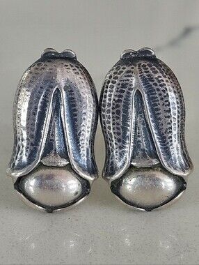 Vintage Georg Jensen Denmark 2007 Sterling Silver Floral Omega Back Earrings